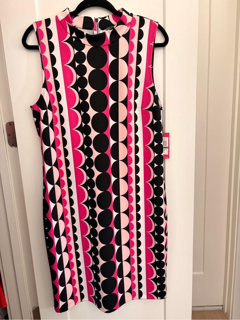 Vince Camuto Pink, Black & White Geometric Midi Dress